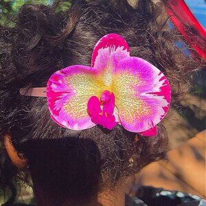Pink/Yellow Orchid Flower Hair Clip - Floral Hair Accessory